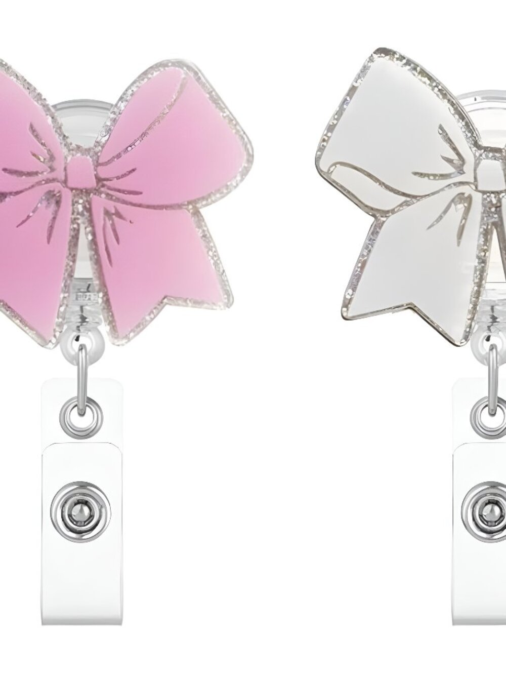 2Pcs Pink Bow Badge Reel Retractable Badge Reels Alligator Clip ID Badge -A1